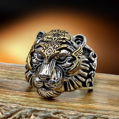 Picture of Black Mythology Tiger Pioneer Tiger Head Ring Thai Silver Men's Retro Open Hip Hop Personalized Trendy Fashion Style